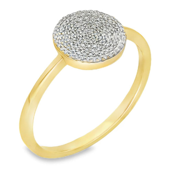 9ct Yellow Gold Round Pavé Diamond Ring - Size P - 0.32ct