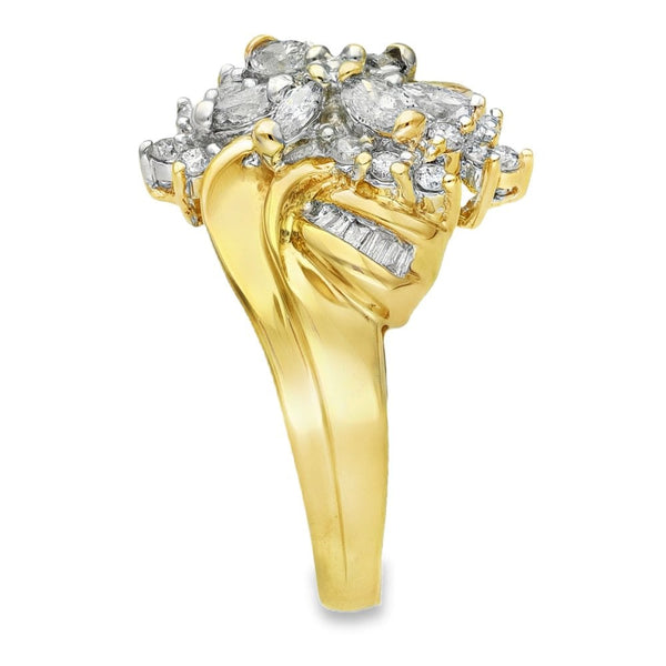 9ct Yellow Gold Diamond Flower Cluster Ring - Size P - 0.80ct