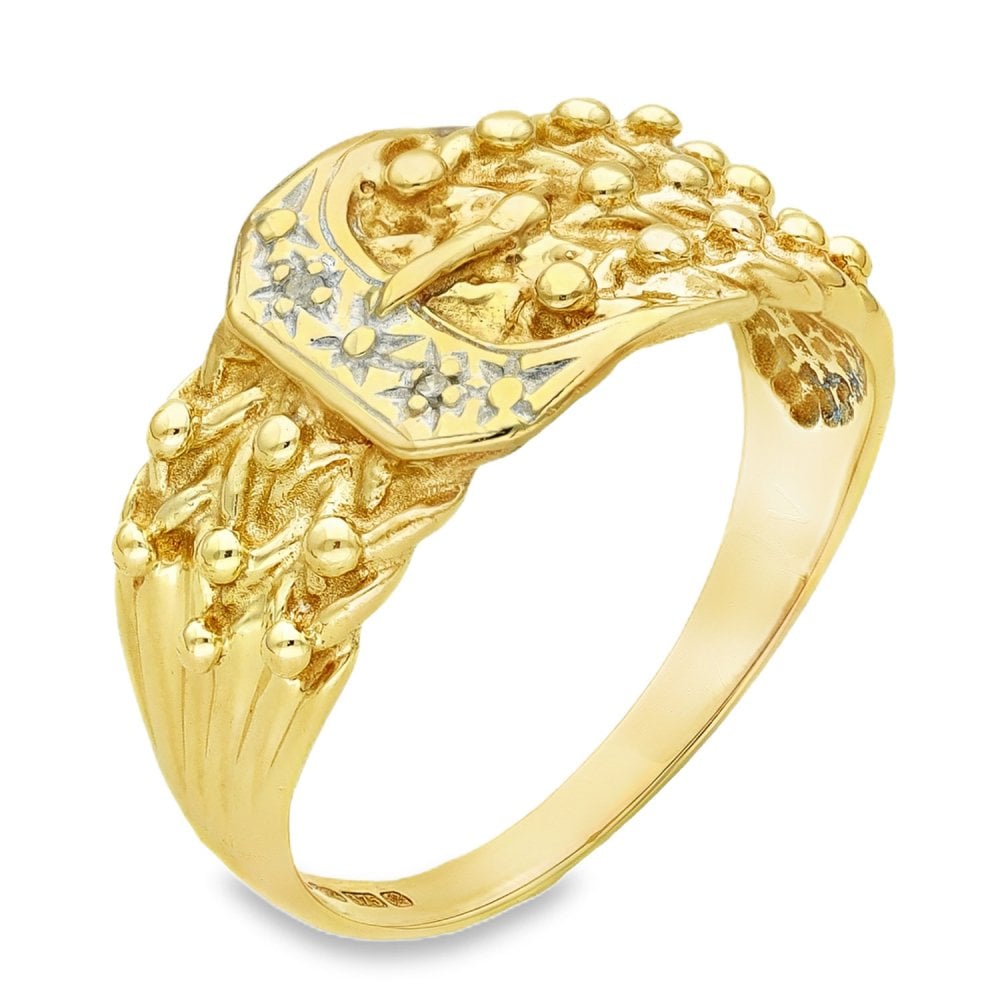 9ct Yellow & White Gold Diamond Buckle Ring - Size V - 12mm
