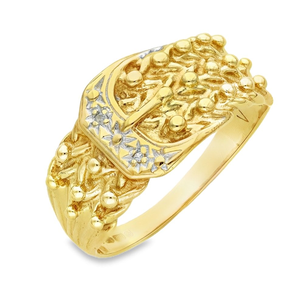 9ct Yellow & White Gold Diamond Buckle Ring - Size V - 12mm