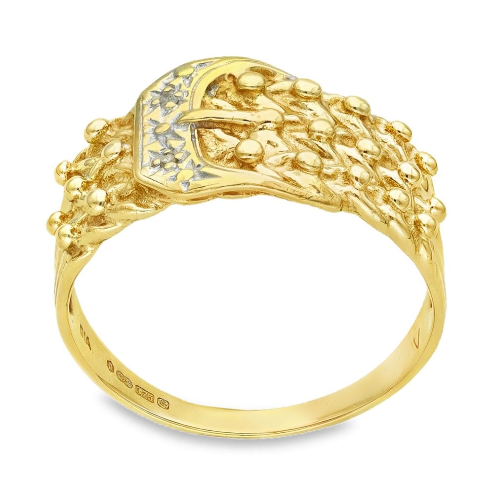 9ct Yellow & White Gold Diamond Buckle Ring - Size V - 12mm