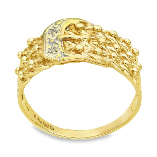 9ct Yellow & White Gold Diamond Buckle Ring - Size V - 12mm