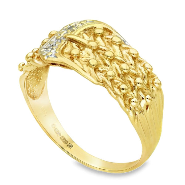 9ct Yellow & White Gold Diamond Buckle Ring - Size V - 12mm