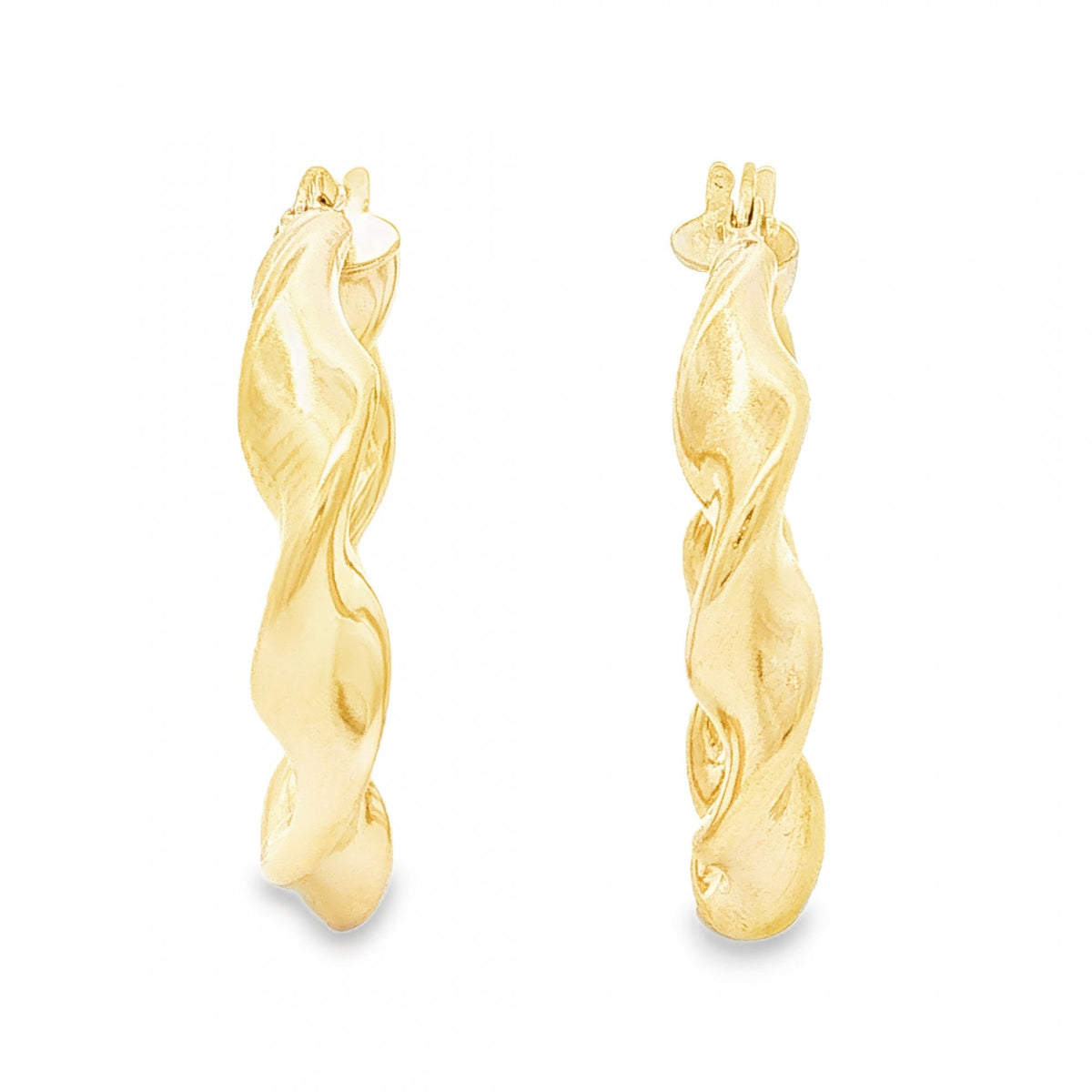 9ct Yellow Gold Twist Ribbon Hoop Earrings - 5x29x28mm - 3.2g