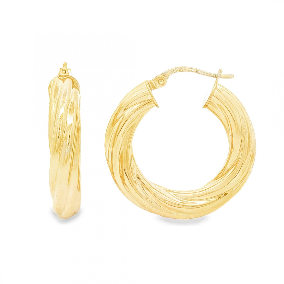 9ct Yellow Gold Hollow Tube Hoop Earrings - 4.5x25x25mm - 2.5g