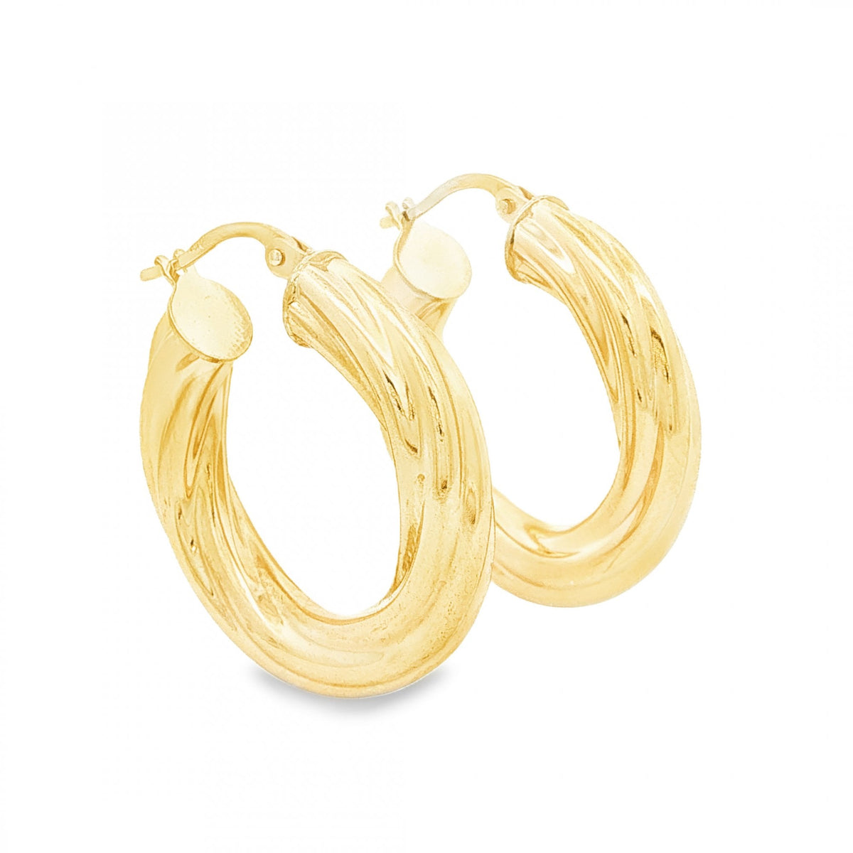 9ct Yellow Gold Hollow Tube Hoop Earrings - 4.5x25x25mm - 2.5g