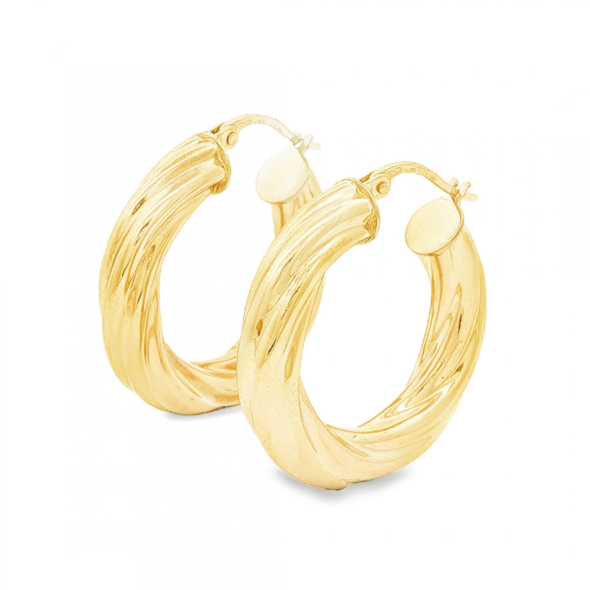 9ct Yellow Gold Hollow Tube Hoop Earrings - 4.5x25x25mm - 2.5g