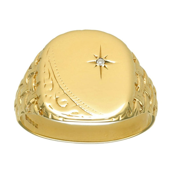 9ct Yellow Gold Diamond Signet Ring - Size Z - 17mm