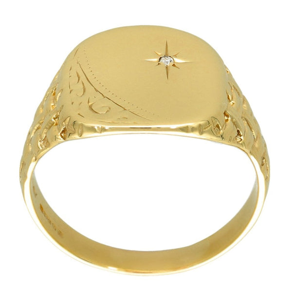 9ct Yellow Gold Diamond Signet Ring - Size Z - 17mm