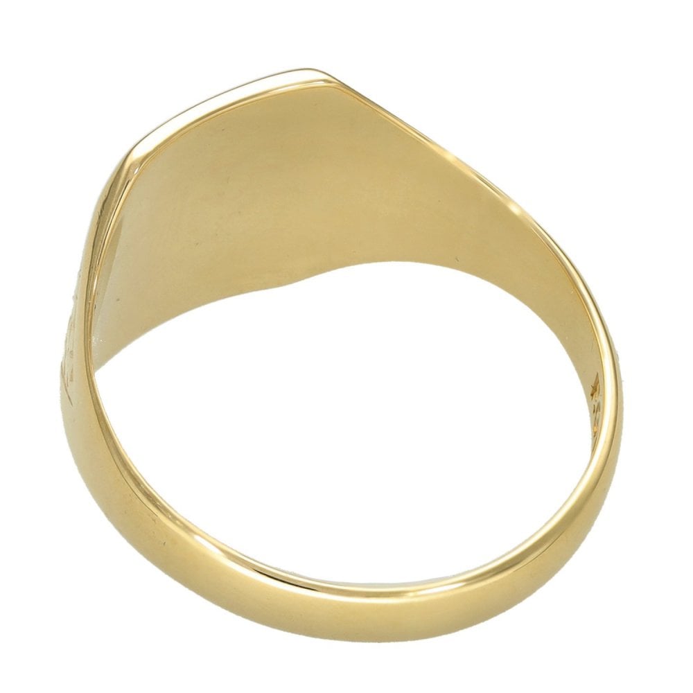 9ct Yellow Gold Rectangular Engraved Signet Ring - Size Q - 13mm