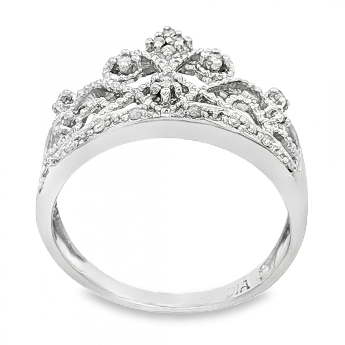 9ct White Gold Diamond Crown Ring - Size P - 0.095ct