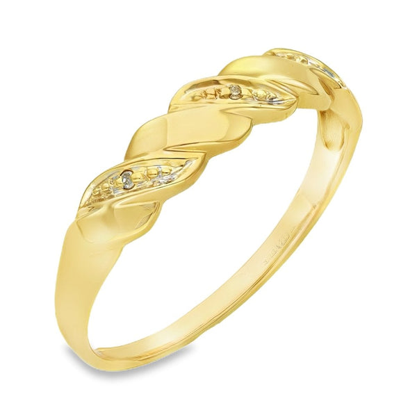 9ct Yellow Gold Diamond Twist Ring - Size S½ - 0.015ct