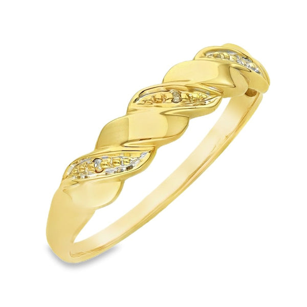 9ct Yellow Gold Diamond Twist Ring - Size S½ - 0.015ct