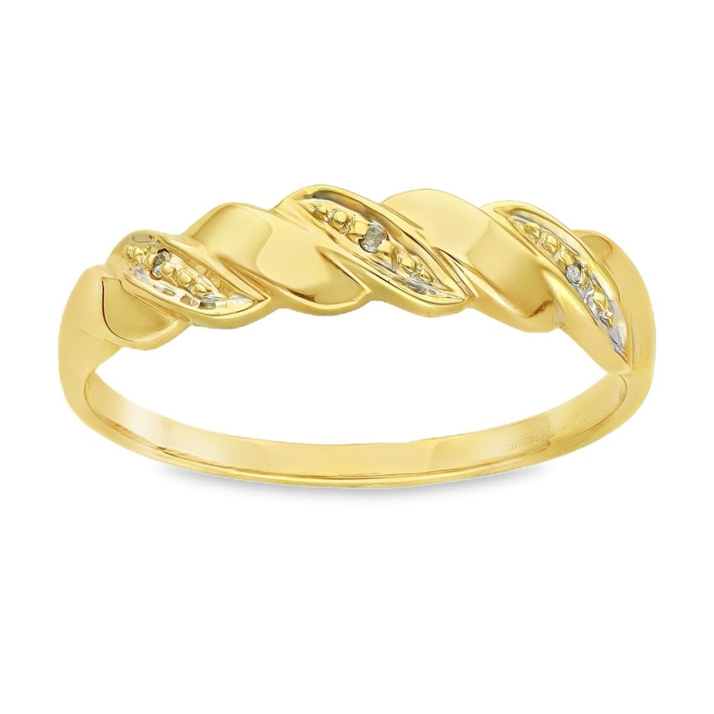 9ct Yellow Gold Diamond Twist Ring - Size S½ - 0.015ct
