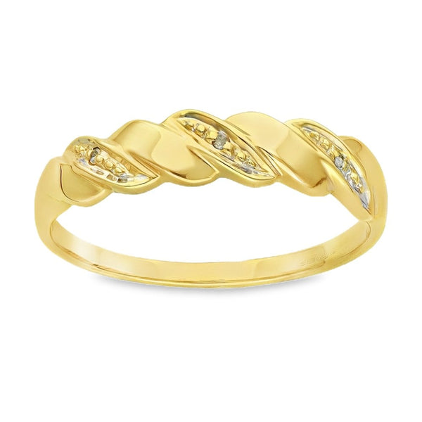 9ct Yellow Gold Diamond Twist Ring - Size S½ - 0.015ct