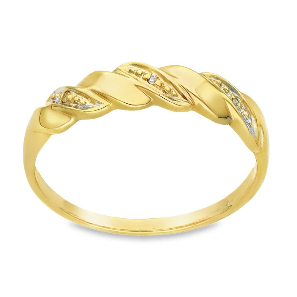 9ct Yellow Gold Diamond Twist Ring - Size S½ - 0.015ct