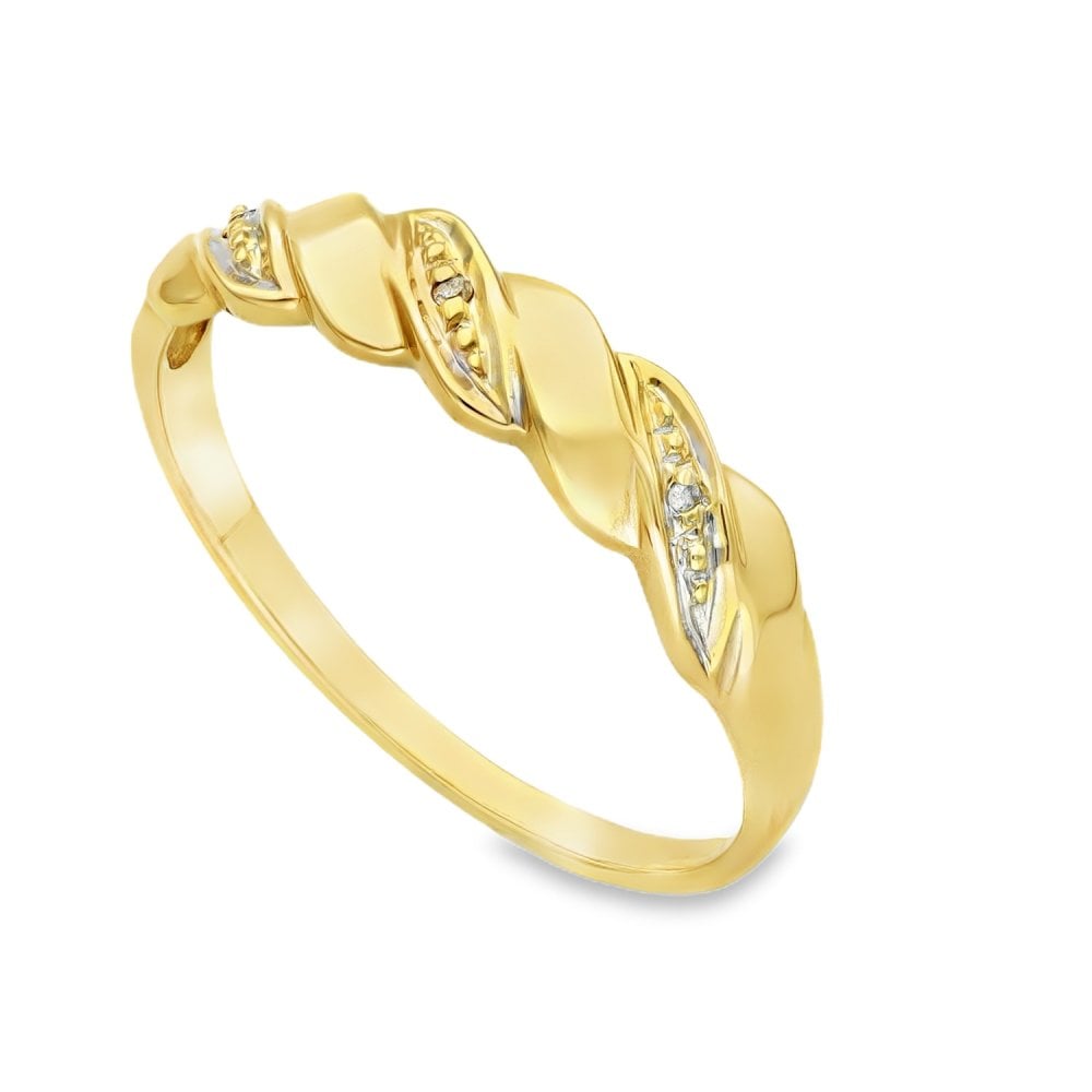 9ct Yellow Gold Diamond Twist Ring - Size S½ - 0.015ct