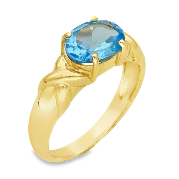 9ct Yellow Gold Oval Blue Topaz Ring - Size M - 2.7g