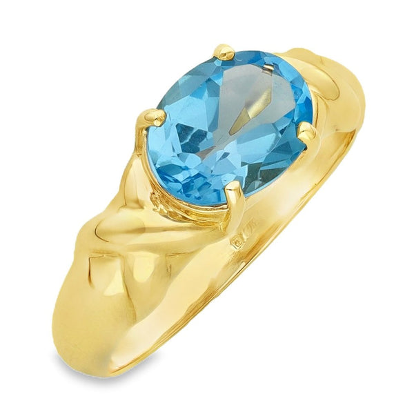 9ct Yellow Gold Oval Blue Topaz Ring - Size M - 2.7g