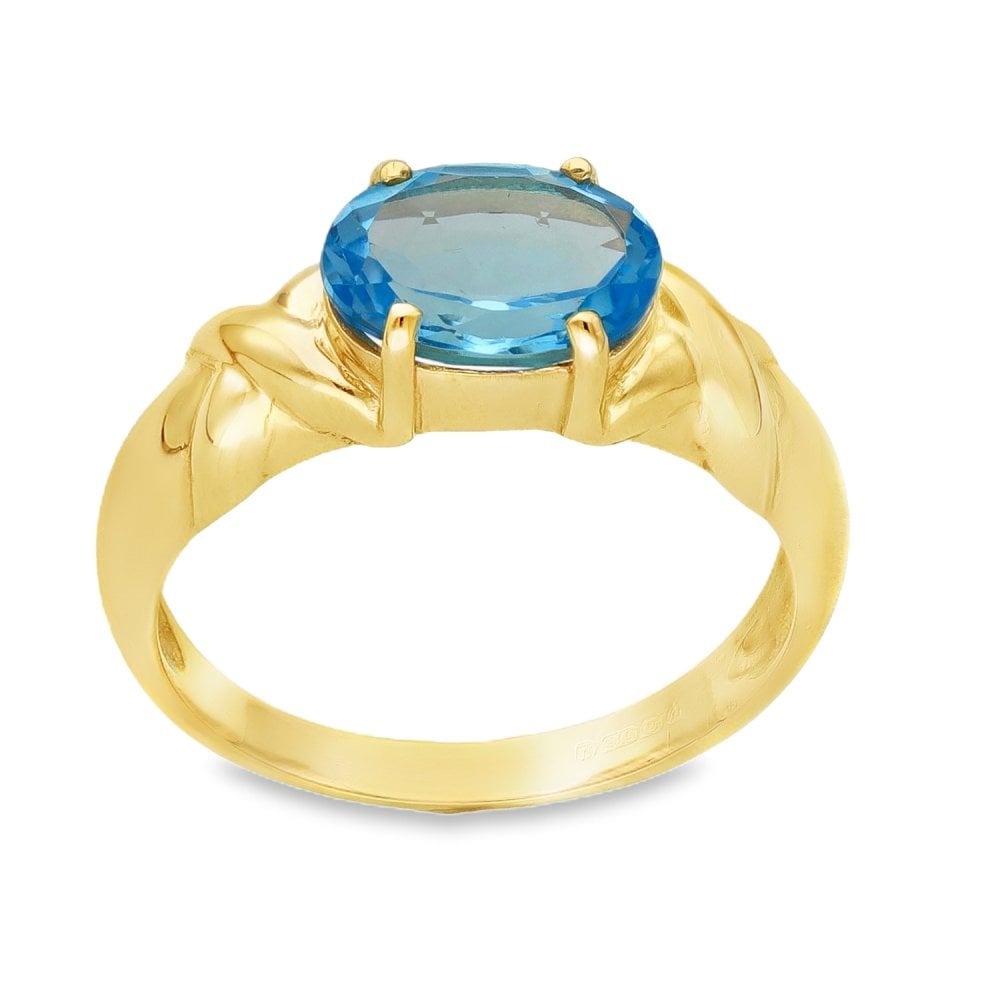 9ct Yellow Gold Oval Blue Topaz Ring - Size M - 2.7g