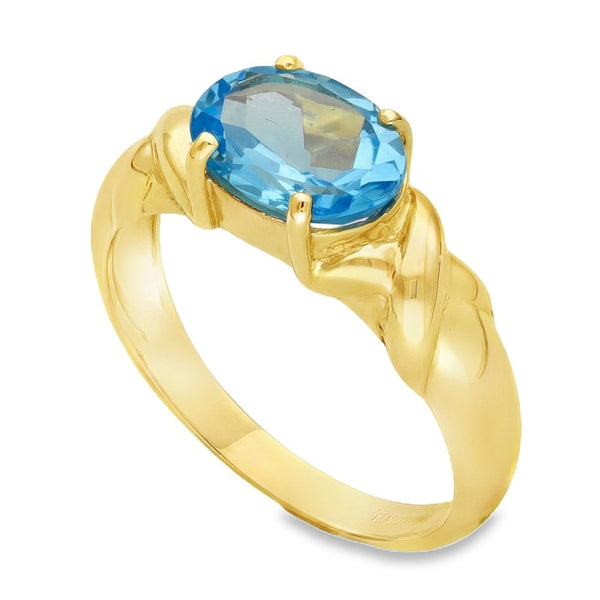 9ct Yellow Gold Oval Blue Topaz Ring - Size M - 2.7g