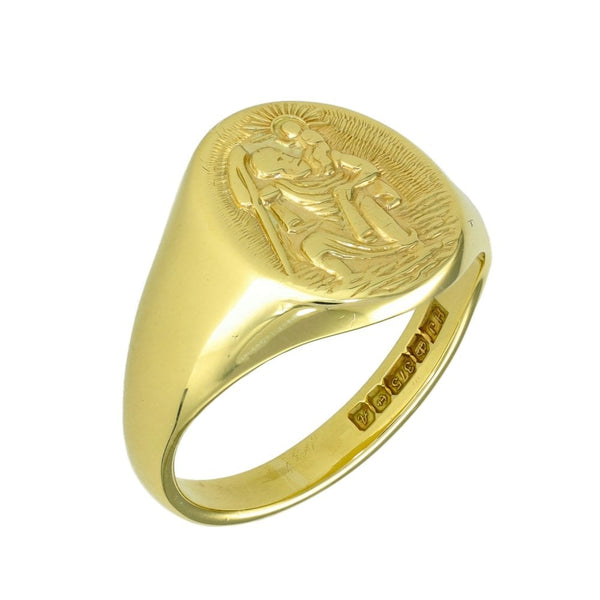 9ct Yellow Gold St Christopher Signet Ring - Size S - 16mm