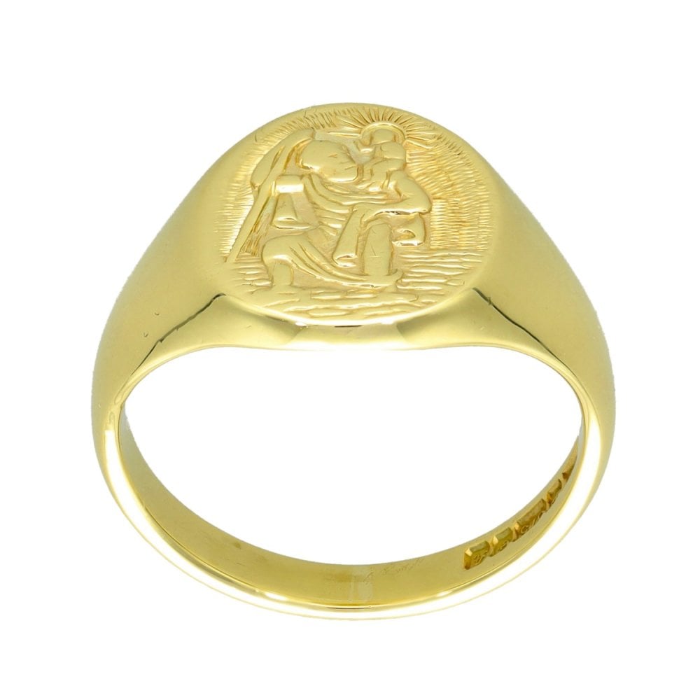 9ct Yellow Gold St Christopher Signet Ring - Size S - 16mm