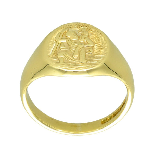 9ct Yellow Gold St Christopher Signet Ring - Size S - 16mm