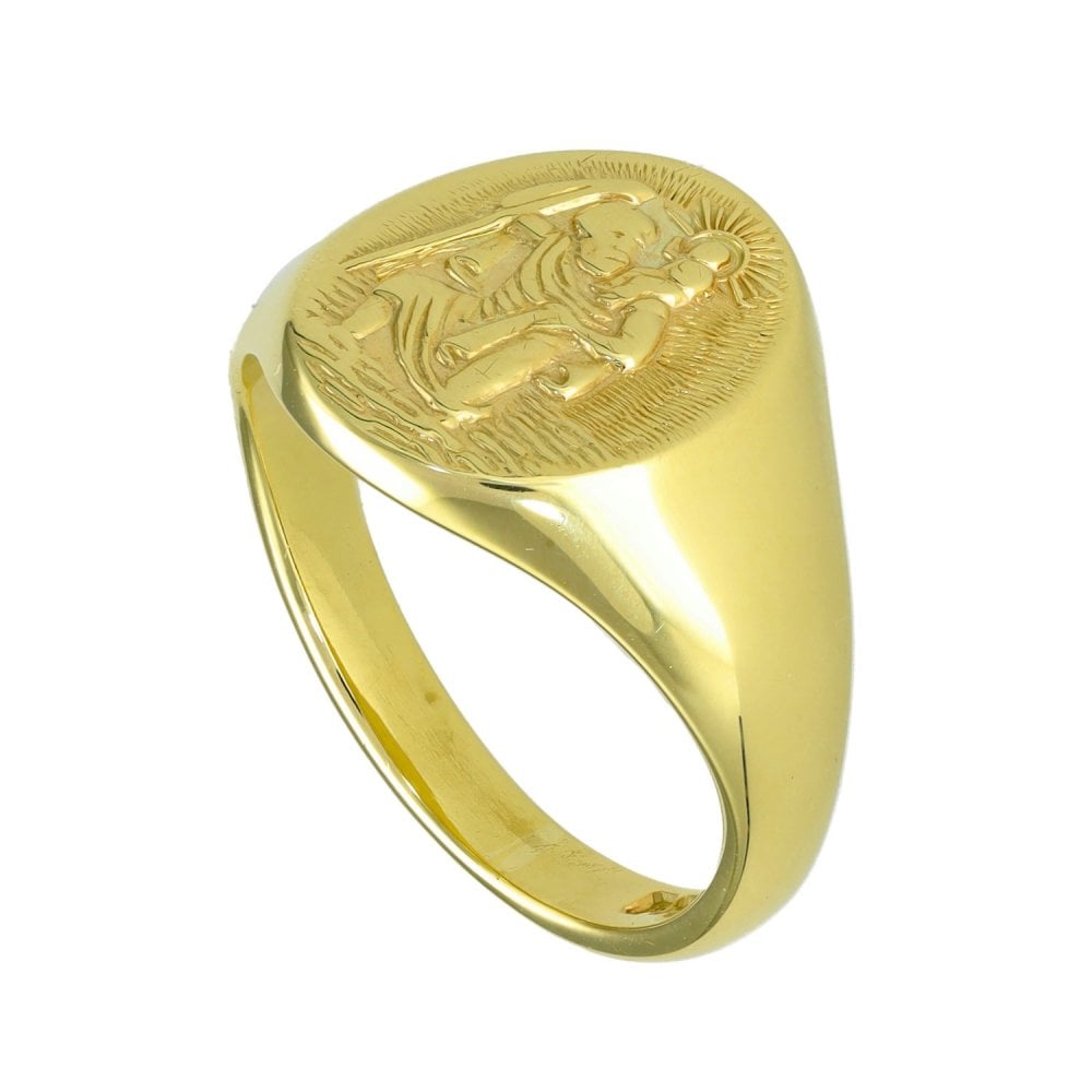 9ct Yellow Gold St Christopher Signet Ring - Size S - 16mm