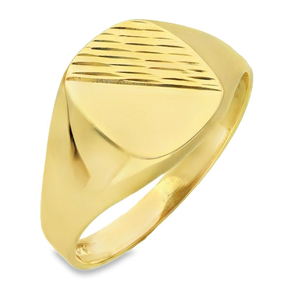 9ct Yellow Gold Cushion Signet Ring - Size R½ - 12mm
