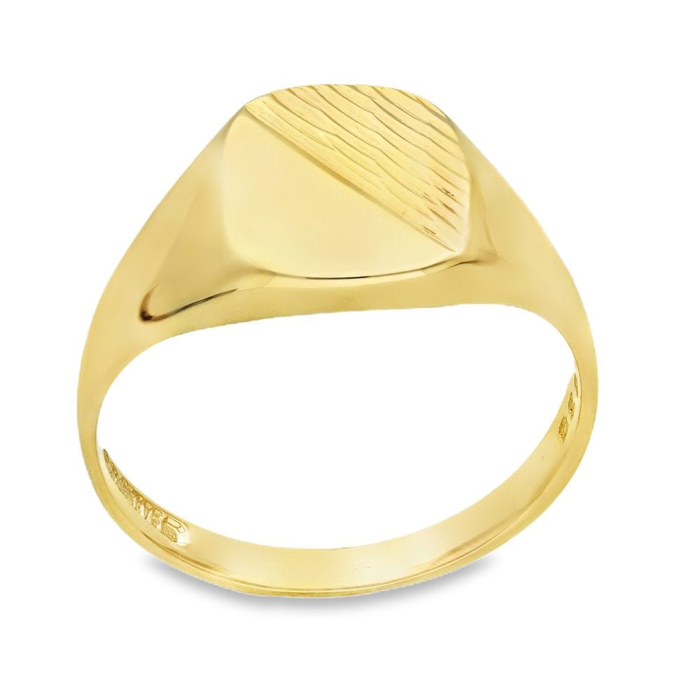 9ct Yellow Gold Cushion Signet Ring - Size R½ - 12mm