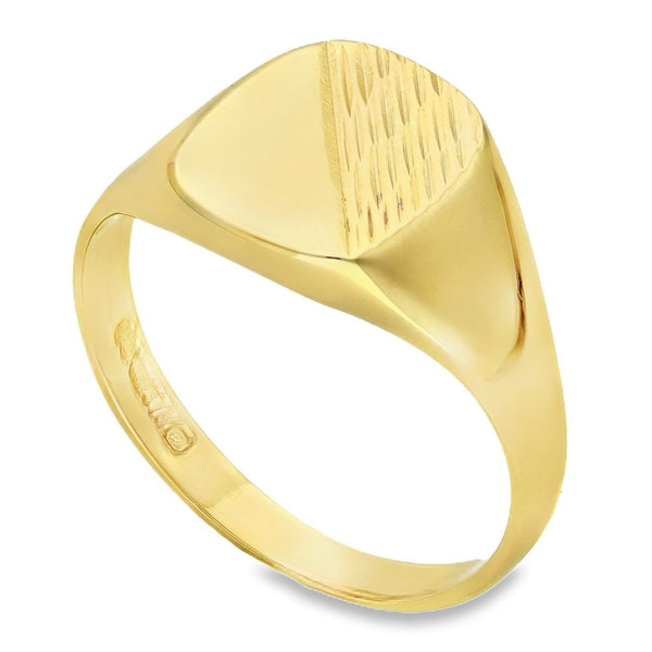 9ct Yellow Gold Cushion Signet Ring - Size R½ - 12mm