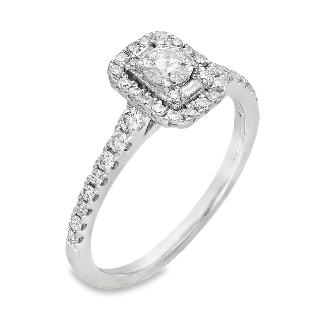9ct White Gold Diamond Halo Cluster Ring - Size K - 0.50ct