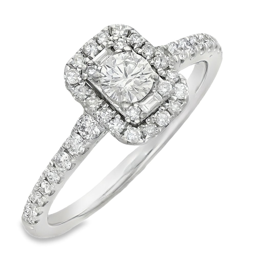 9ct White Gold Diamond Halo Cluster Ring - Size K - 0.50ct