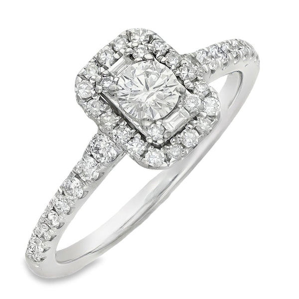9ct White Gold Diamond Halo Cluster Ring - Size K - 0.50ct