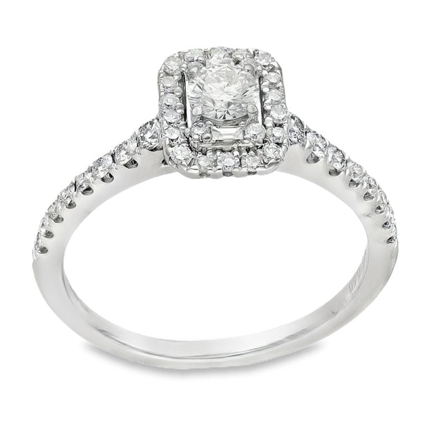 9ct White Gold Diamond Halo Cluster Ring - Size K - 0.50ct