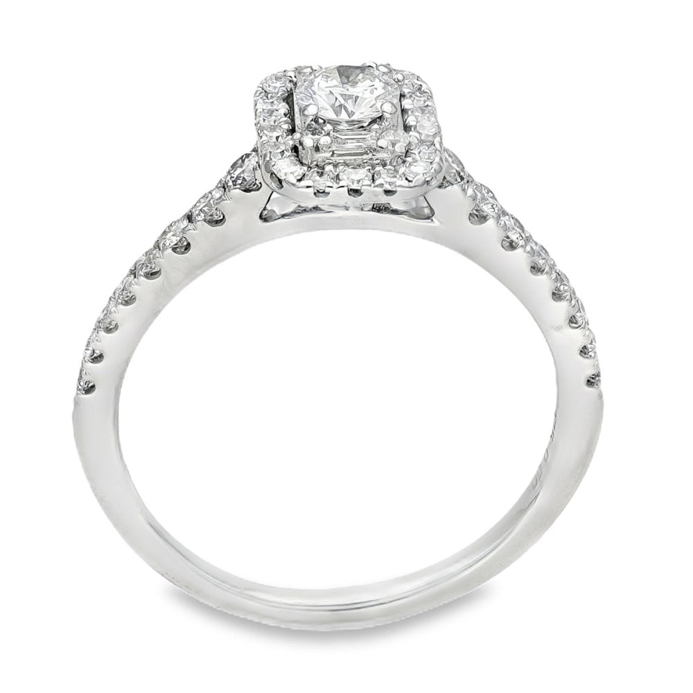 9ct White Gold Diamond Halo Cluster Ring - Size K - 0.50ct