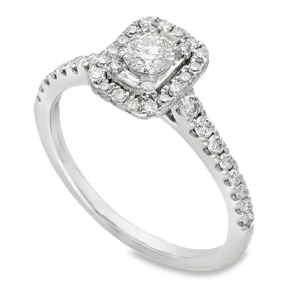 9ct White Gold Diamond Halo Cluster Ring - Size K - 0.50ct