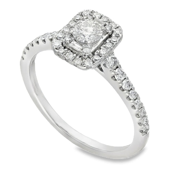 9ct White Gold Diamond Halo Cluster Ring - Size K - 0.50ct