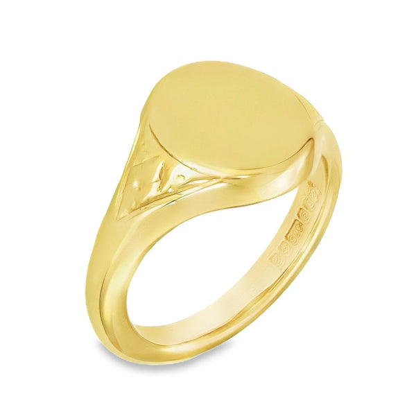 9ct Yellow Gold Plain Oval Signet Ring - Size Q - 14mm