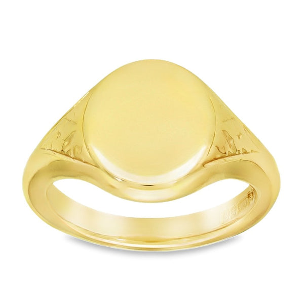 9ct Yellow Gold Plain Oval Signet Ring - Size Q - 14mm