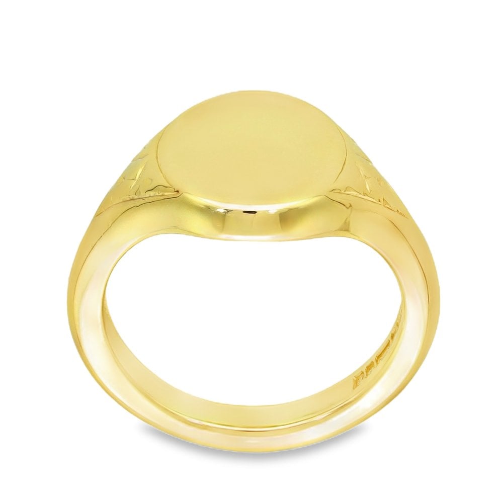 9ct Yellow Gold Plain Oval Signet Ring - Size Q - 14mm