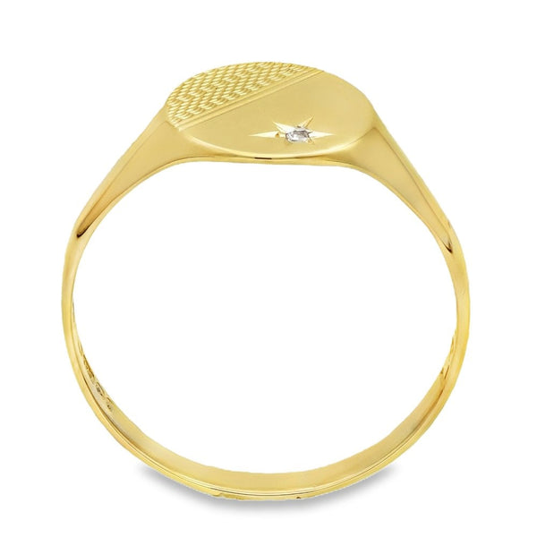 9ct Yellow Gold Diamond Oval Signet Ring - Size U½ -13mm