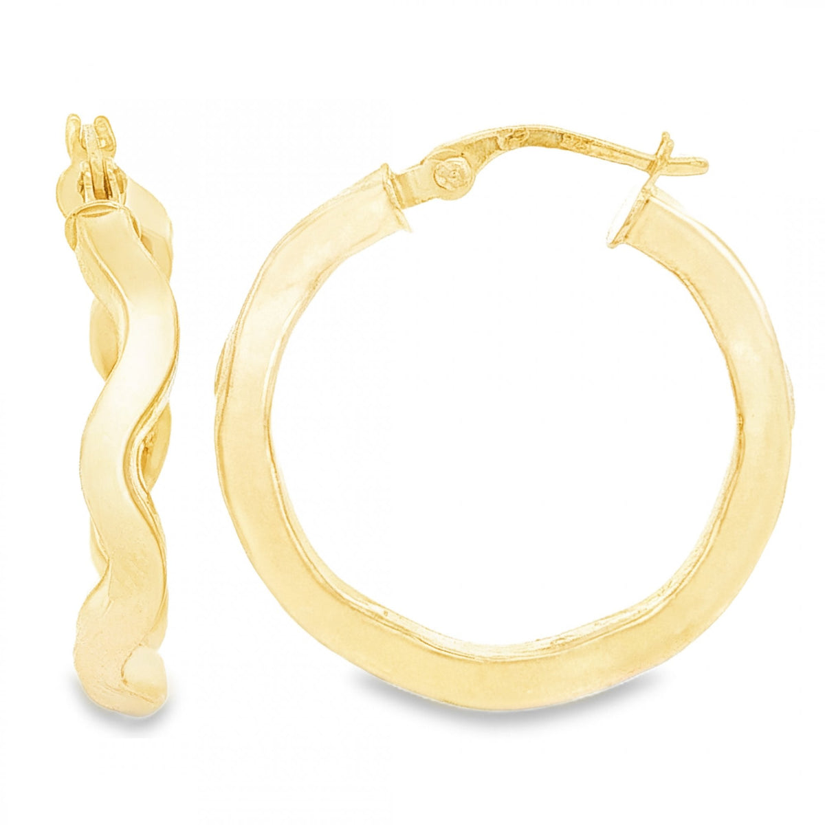 9ct Yellow Gold Wave Hoop Earrings - 4x26x25mm - 2.4g