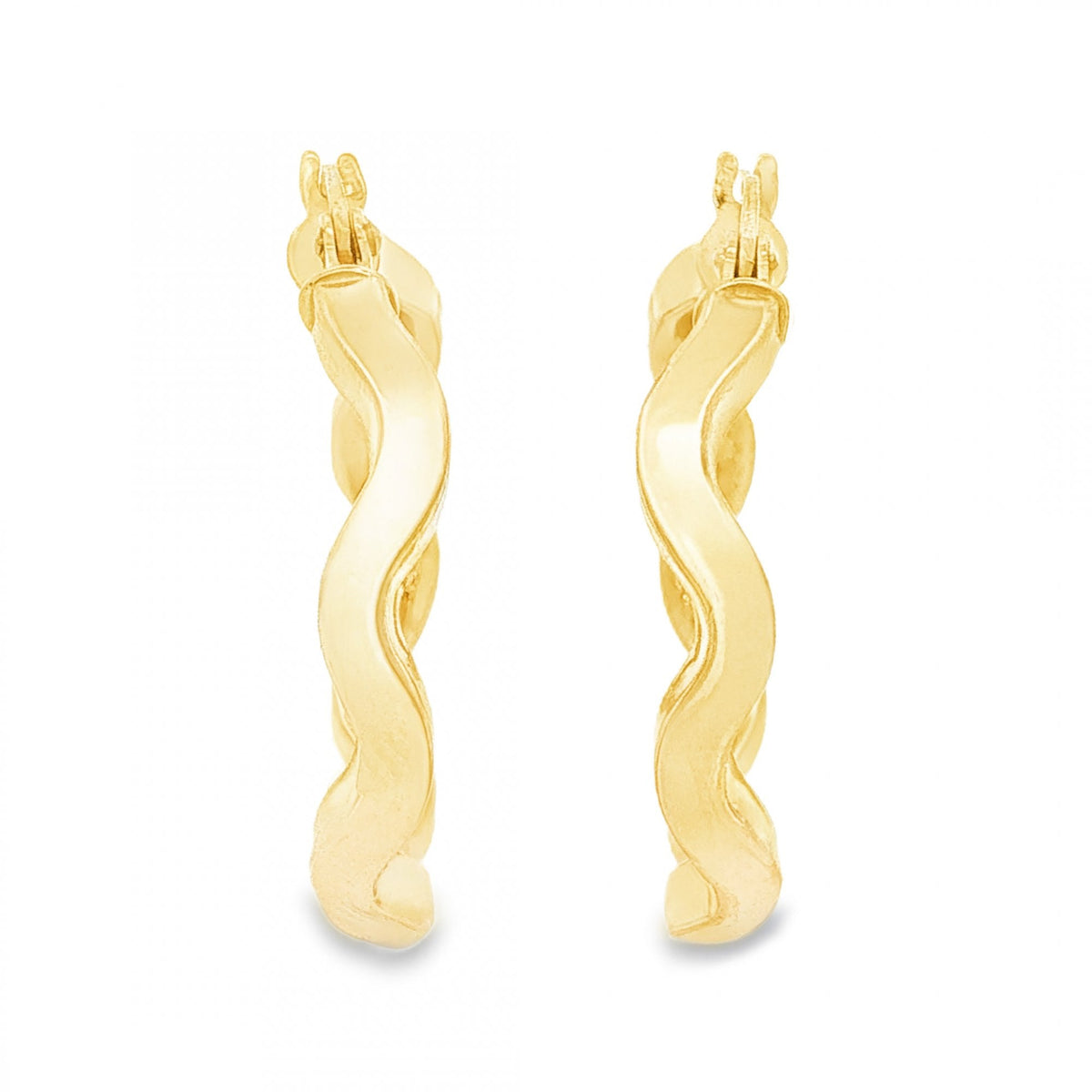 9ct Yellow Gold Wave Hoop Earrings - 4x26x25mm - 2.4g