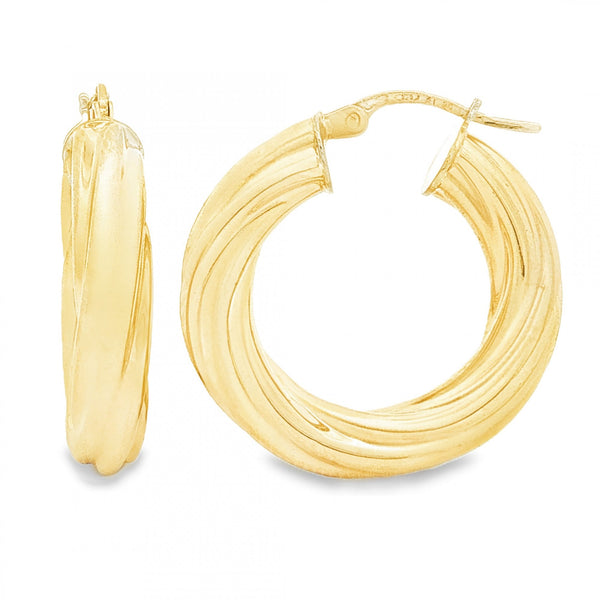 9ct Yellow Gold Swirl Hoop Earrings - 4.5x25x24mm - 2.7g