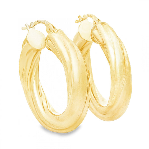 9ct Yellow Gold Swirl Hoop Earrings - 4.5x25x24mm - 2.7g