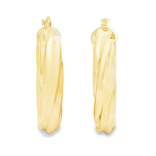 9ct Yellow Gold Swirl Hoop Earrings - 4.5x25x24mm - 2.7g