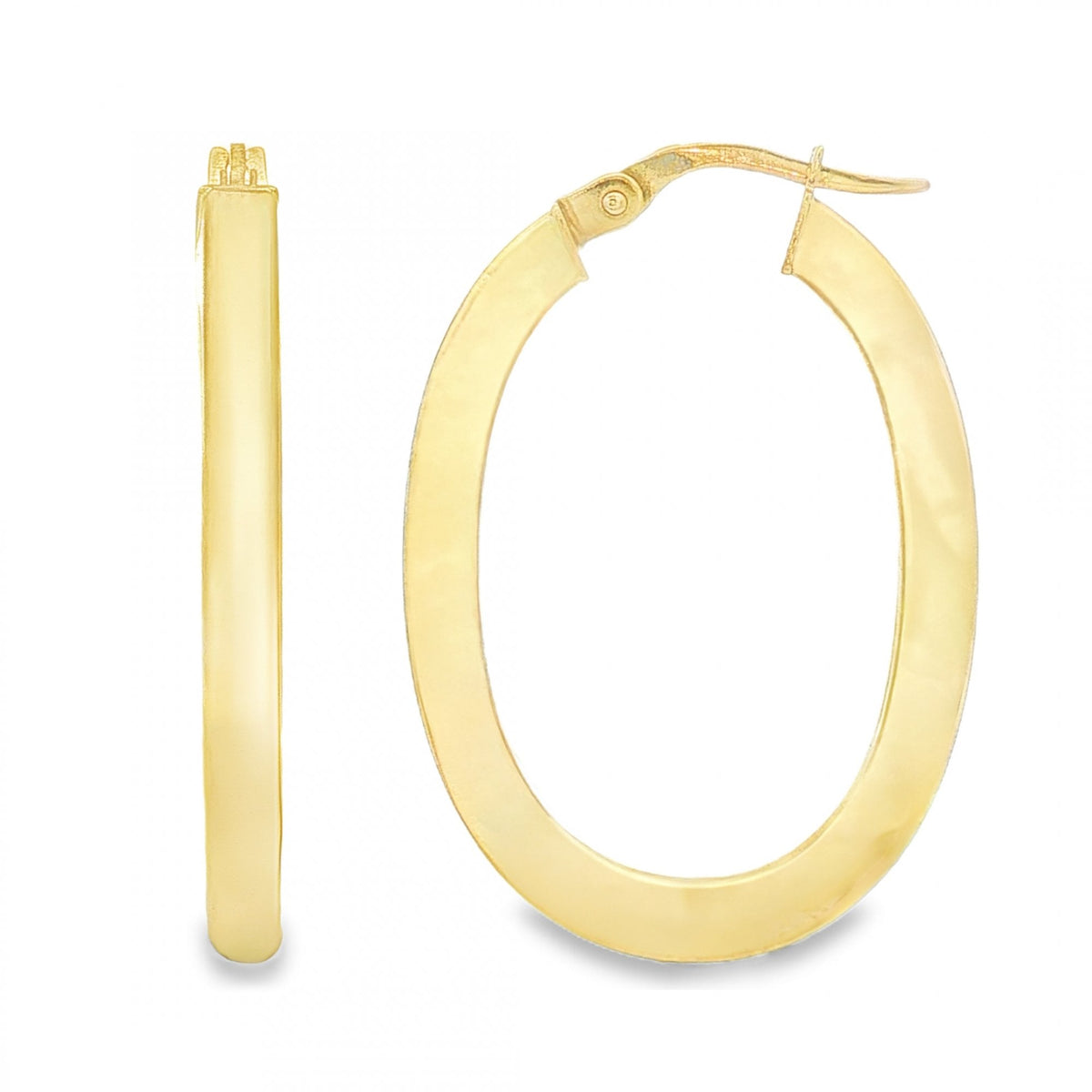 9ct Yellow Gold Oval Square Tube Hoop Earrings - 3x31x22mm -1.9g