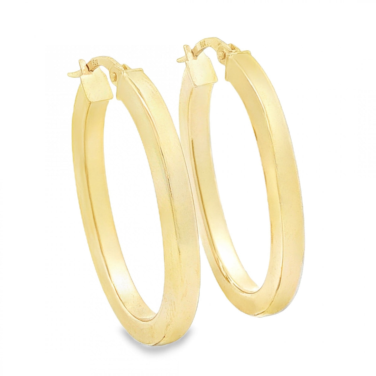 9ct Yellow Gold Oval Square Tube Hoop Earrings - 3x31x22mm -1.9g